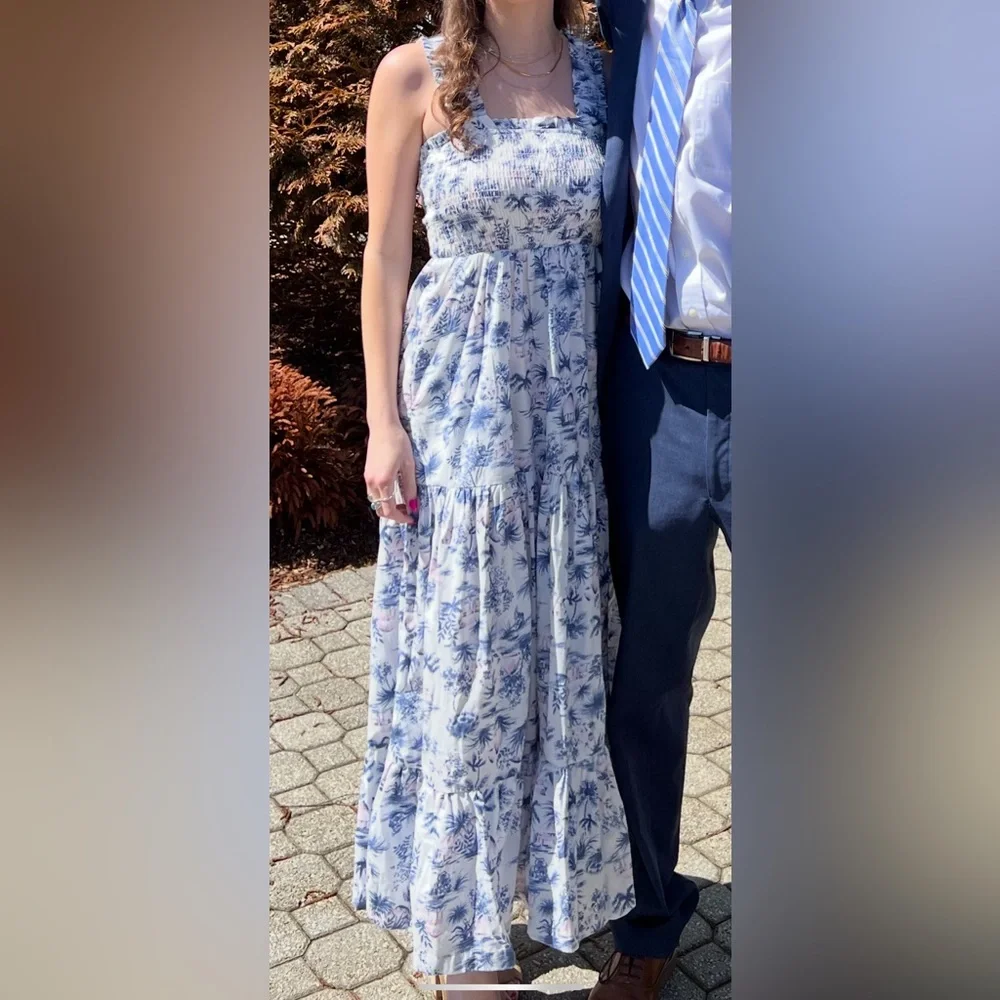Abercrombie & Fitch Smocked Floral Blue, White, and Pink Maxi Dress